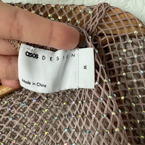 ASOS Sheer Rhinestone Mesh Long Sleeve Top - Picture 3 of 4